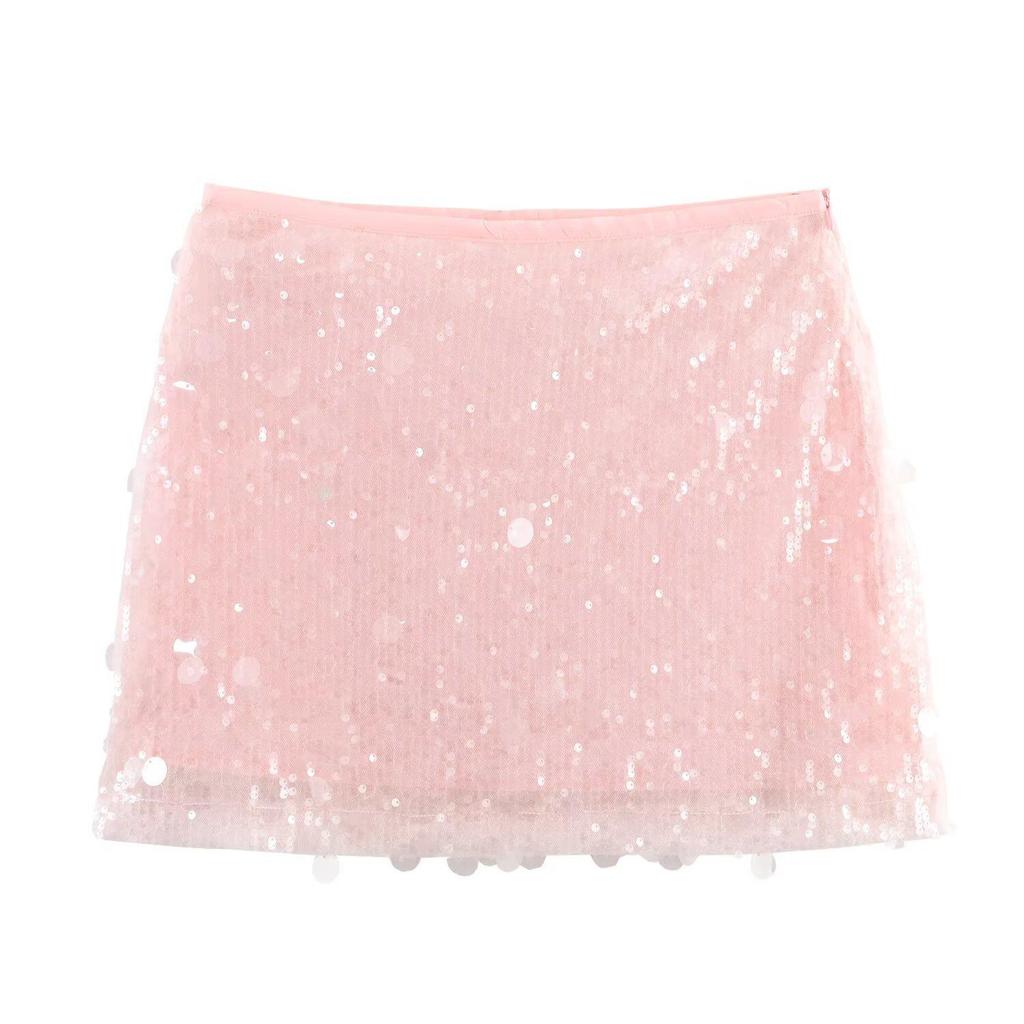 2025 European Style Women's Solid Color Sequin Mini Skirt