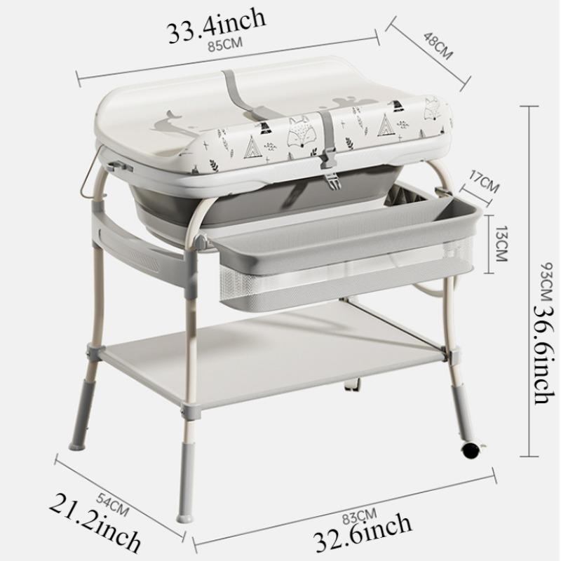 Baby Changing Table with Bathtub 2 in 1 Portable Foldable Infant Diaper Changing Table with Storage Tray 2 Wheels Anti-rollover