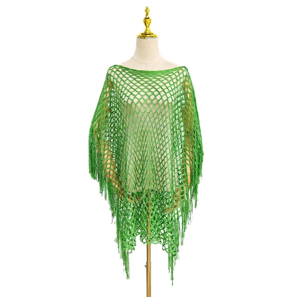 

Versatile Lace Shawls Solid Color Tassels Shawls Sexy Long Sleeve Cover Up for Women зелений