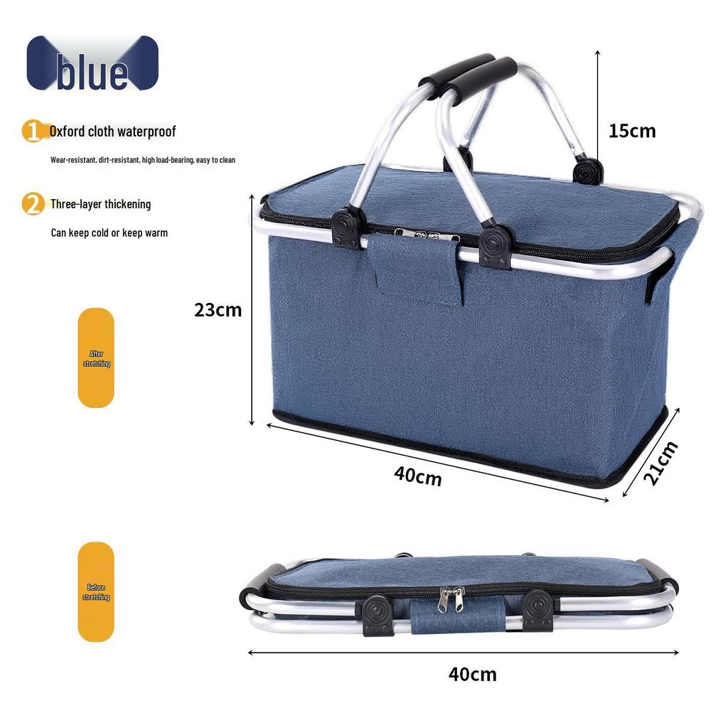 Katlanabilir Dış Mekan Yalıtımlı Piknik Sepeti - Tazeliği Koruyan Alüminyum Saplı Su Geçirmez Oxford Kumaş