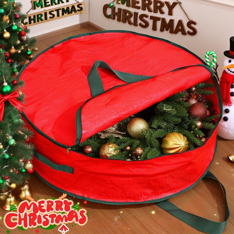 Christmas Wreath Storage Bag Waterproof Dustproof with Handles Round Storage Bag Home Xmas Party Garland Portable Zipper Pouch