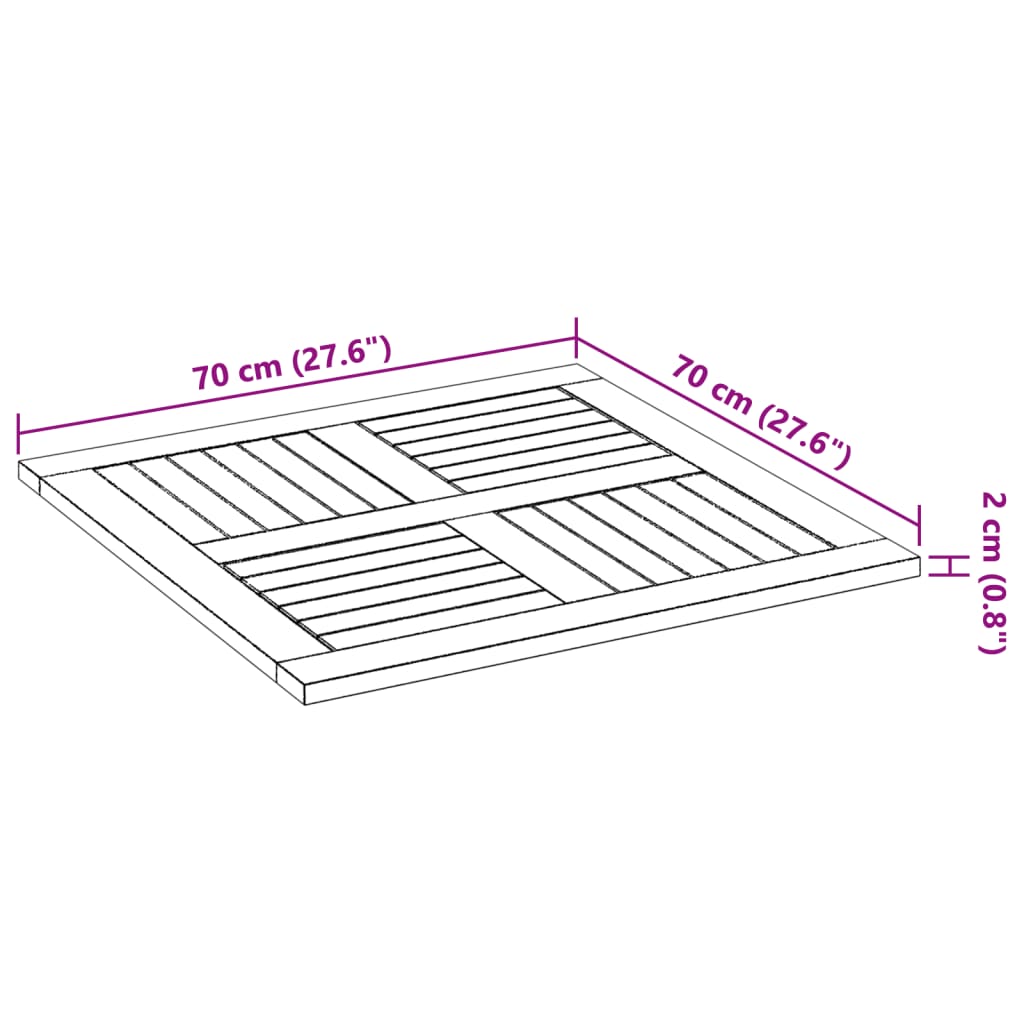 Table Top 70x70x2 cm Square Solid Acacia Wood