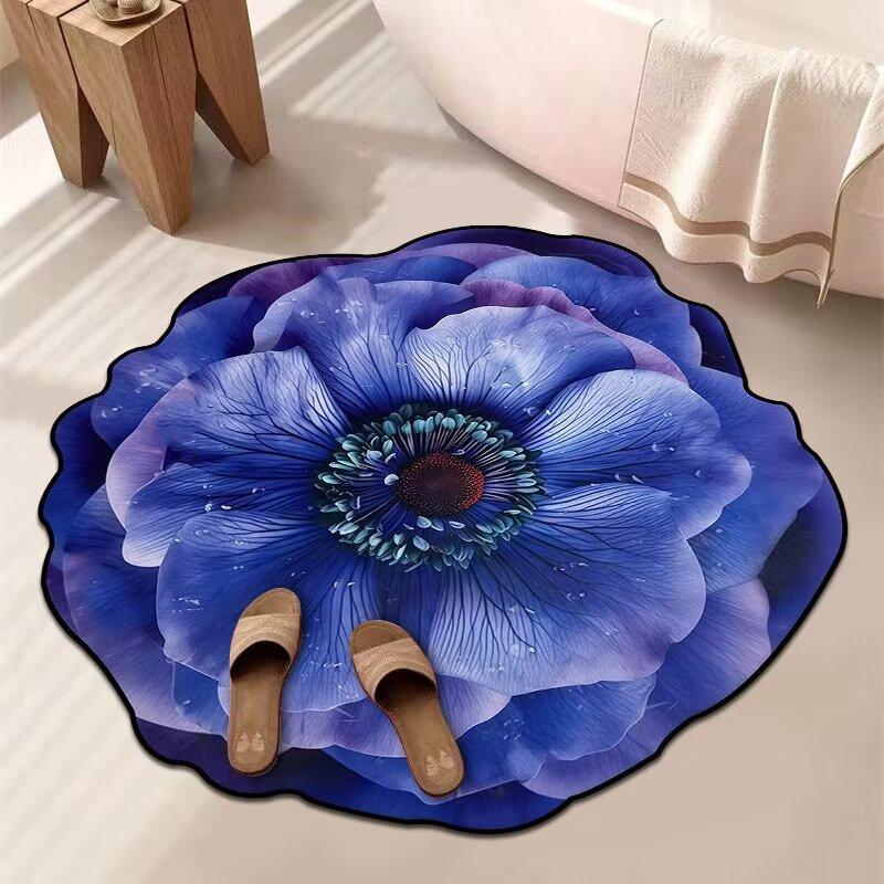 3D Květinový Koberec Koupelnový Absorpční Domácí Protiskluzový Odolný vůči Nečistotám Snadno Udržovatelný Předložka