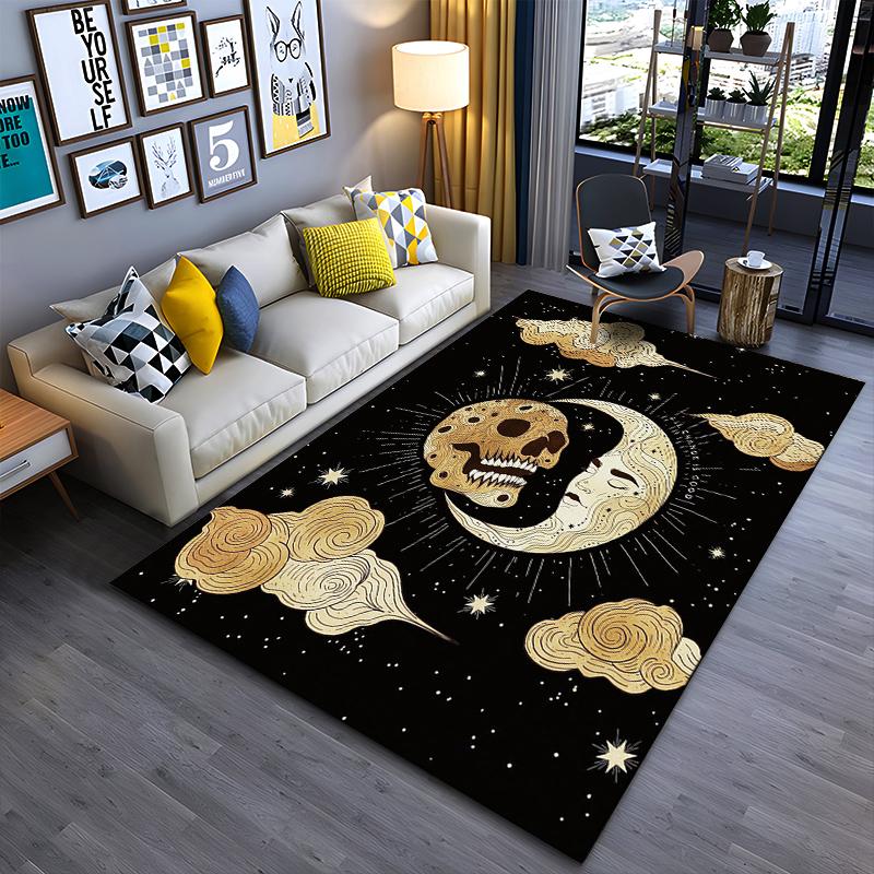 

Skull and Moon Design with Clouds on Black Background Suitable for use as an anti-slip game mat for living room and bedroom sofas 40x60cm( 15x23in )
