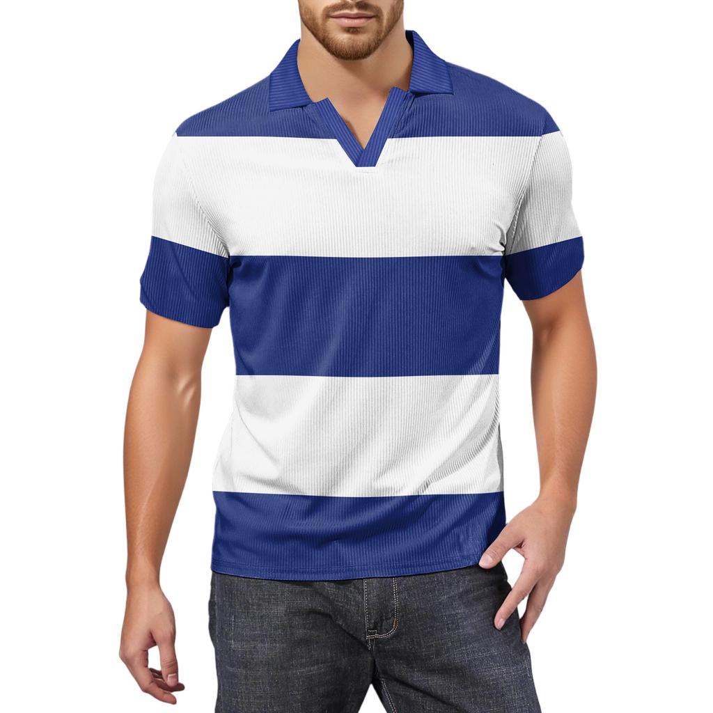 Moda Hombre Top Estampado Cuello en V Manga Corta Camiseta de Golf