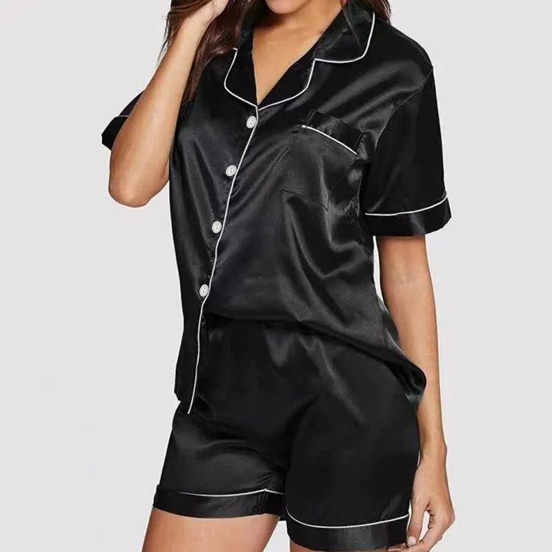 Solid Sleepwear Women Faux Silk Pajama Sets Summer Korean Fashion 2 Pieces Night Wears for Sleeping Home Suit Outfits