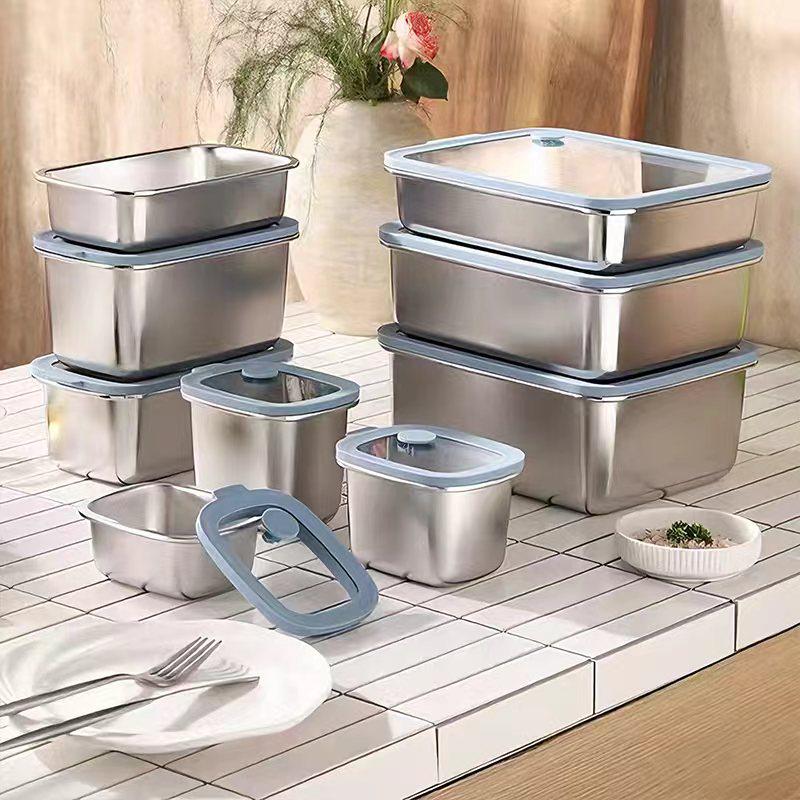 Boîte de Rangement pour Réfrigérateur et Congélateur en Acier Inoxydable 316L pour Aliments, Fruits et Légumes