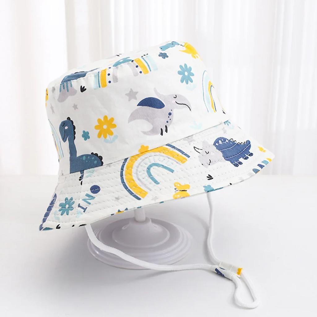 Baby Sun Hat Summer Kids Cartoon Dinosaur Print Soft Cotton Bucket Hat For Girls Boys Panama Beach UV Protection Cap Children