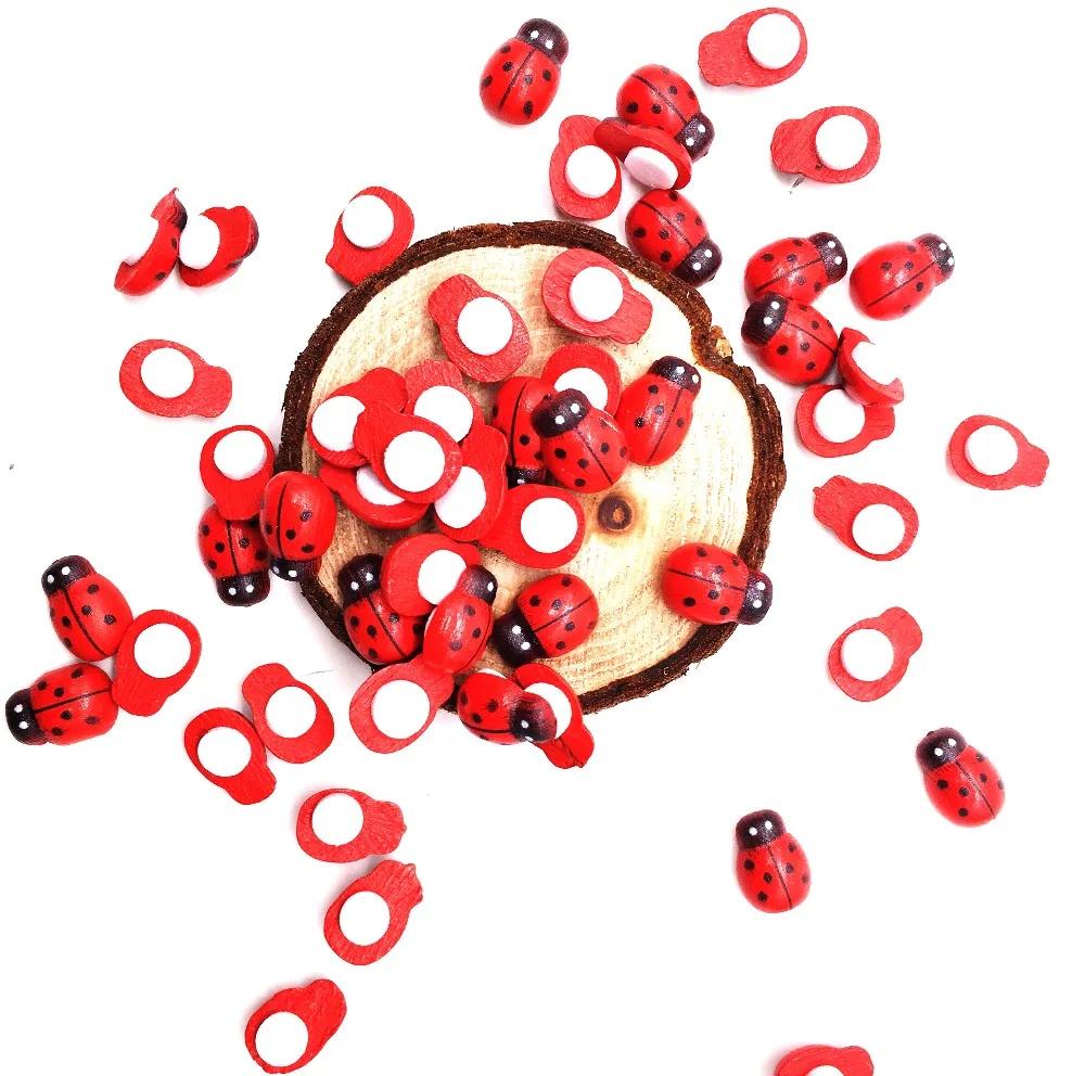 100pcs Mini Ladybugs Wood Craft Ladybugs Self-adhesive Mini Refrigerator Paste for Kid Home Decor Ornament DIY Craft Art Project