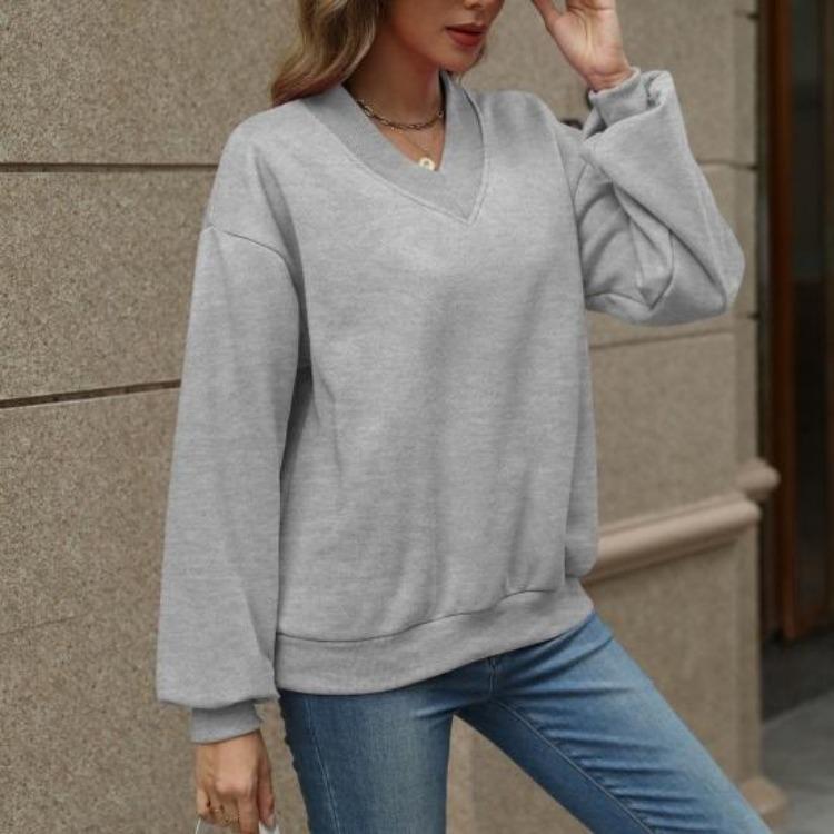 Fall Casual Drop Shoulder V Neck Oversized Sweatshirts Womens Fleece Long Sleeve Pullover Top Outfits