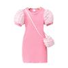 Kids' Lightweight Bubble Dress: Short Sleeve, Round Neck, Solid Color with Bubble Pockets