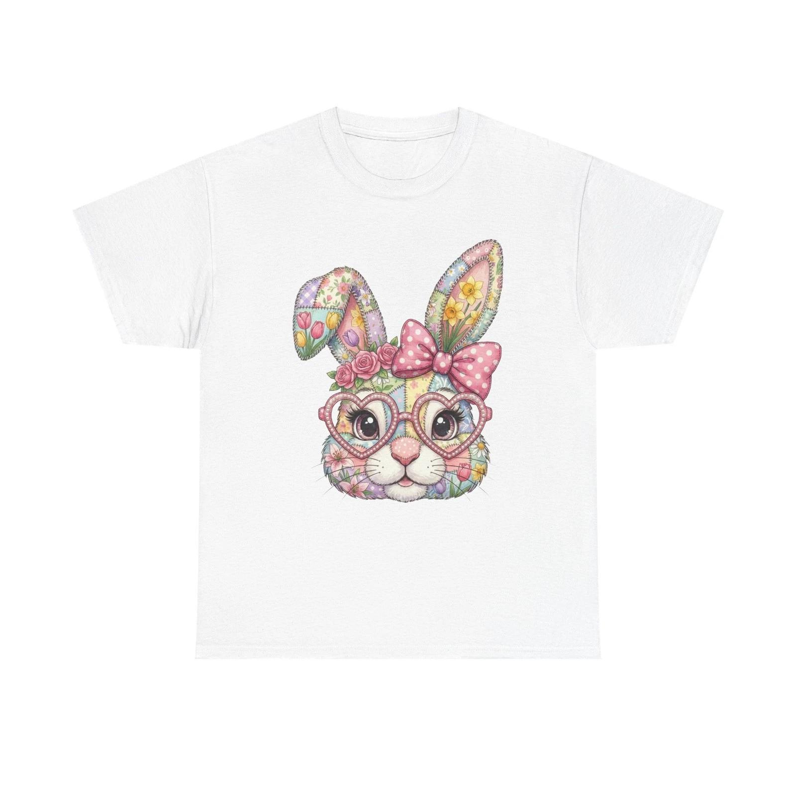 Floral Bunny Face Tee | Easter Rabbit with Glasses and Bow 2XL