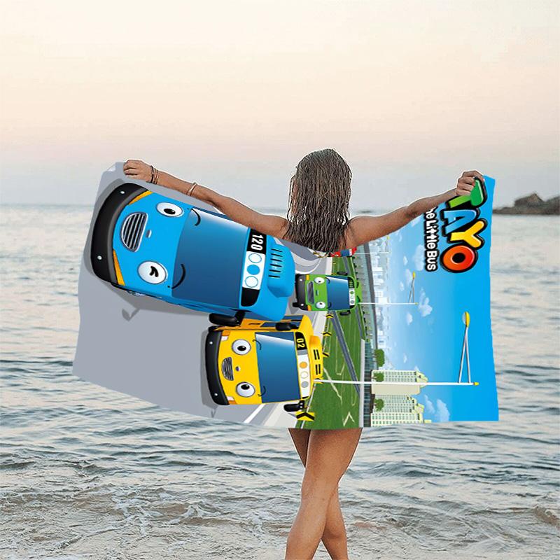 1pc Tayo The Little Bus1 Beach Towel, Beach and Seaside Swimming Pool Equipment, Fashion Pattern, Rectangular, Travel Essentials