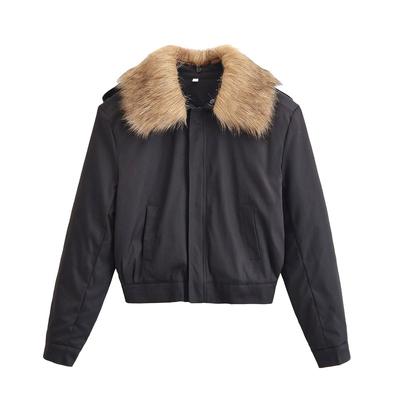Winter New Product Fashion All-match Hooded Black Fur Collar Jacket Cotton Jacket