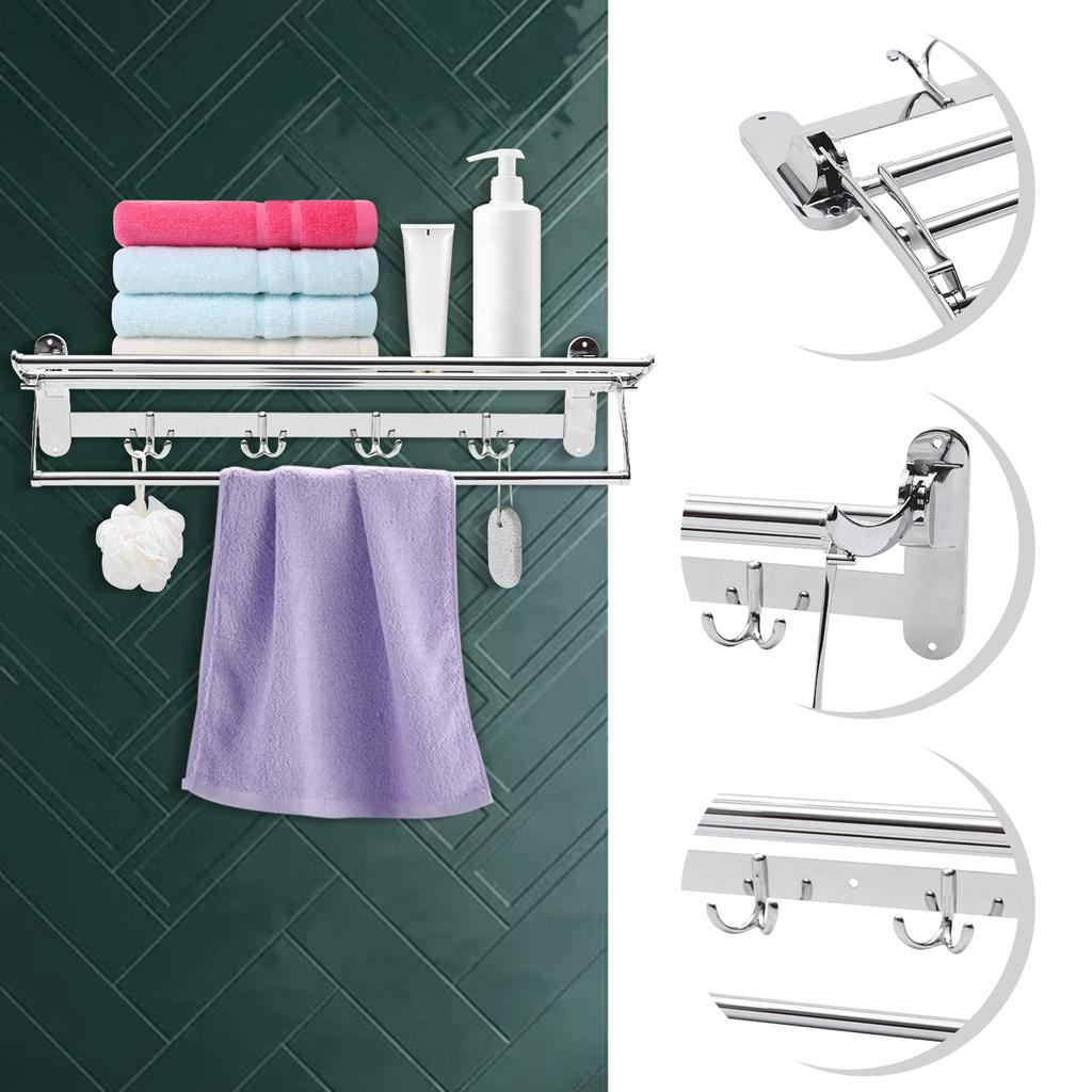 Stainless Steel Bathroom Towel Holder Storage Organizer Shelf Wall Mounted Towel Rack Home Hotel Wall Shelf for Kitchen Bathroom