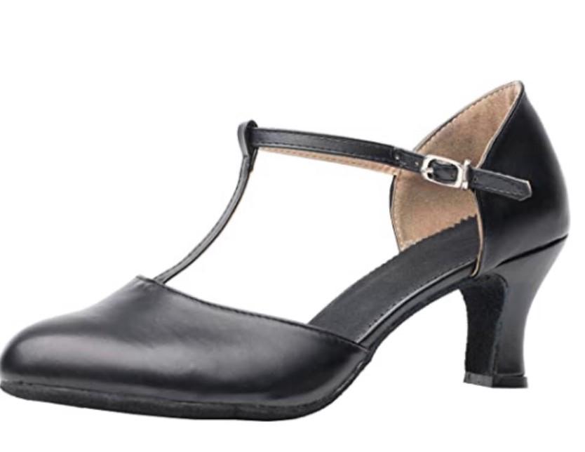 Women's Cross Strap Character Shoes Non-Slip Salsa Latin Ballroom Dance Pumps Black Wedding Heels