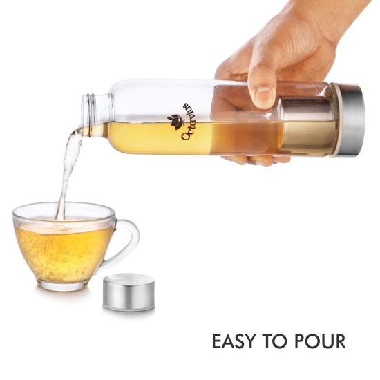 Octavius | Borosilicate Glass Bottle | Green Tea Bottle with Infuser - 520 Ml | Glass Infuser Water Bottle | Tea Filter Strainer (520 ML)