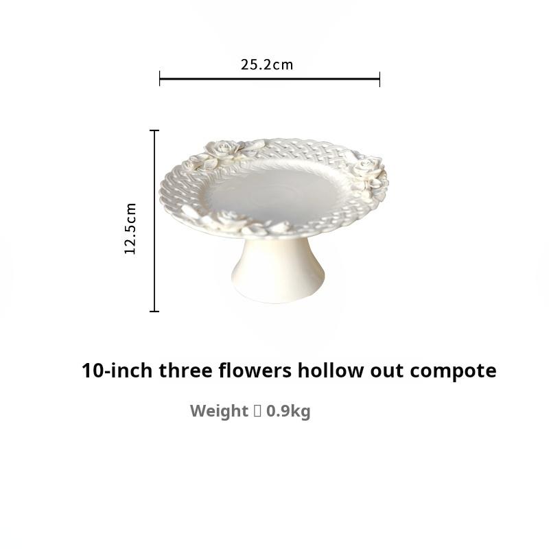 French ceramic patterned three-dimensional pastry plate, relief afternoon tea, high-legged pastry plate, dessert display stand