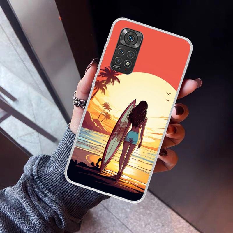Surf Board Aesthetic Phone Case For Xiaomi Redmi Note 10 11 12 13 14 15 Pro Plus 11S 12S 14S 11T 11E 10S Soft TPU Back Cover Red