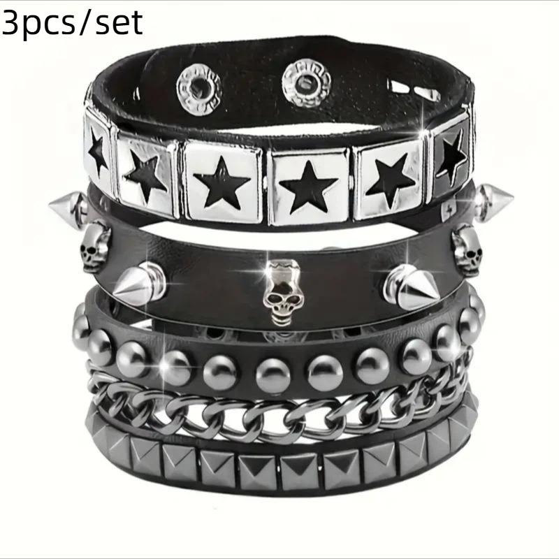 1 Set Punk Bracelets For Men Women Punk Gothic Spike Rivets Pu Leather Bracelet Bangles Hip Hop Party Jewelry Gift