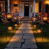 Glowing Pumpkin Landscape Lights Solar Halloween White Ghost Moon Garden Stake Light, Waterproof LED Automatic Powered Lamps Yard Decoration,