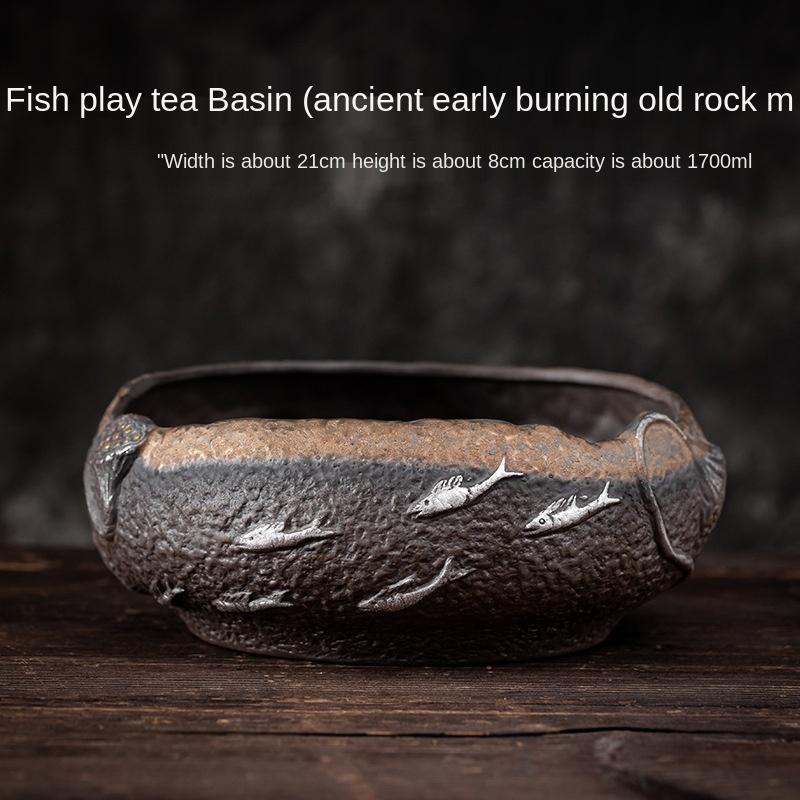 

Japanese Gilding Iron Glaze Tea Wash Stoneware Cup Wash Writing-Brush Washer Tea Basin Tea Residue Barrel Tea Ceremony Utensils