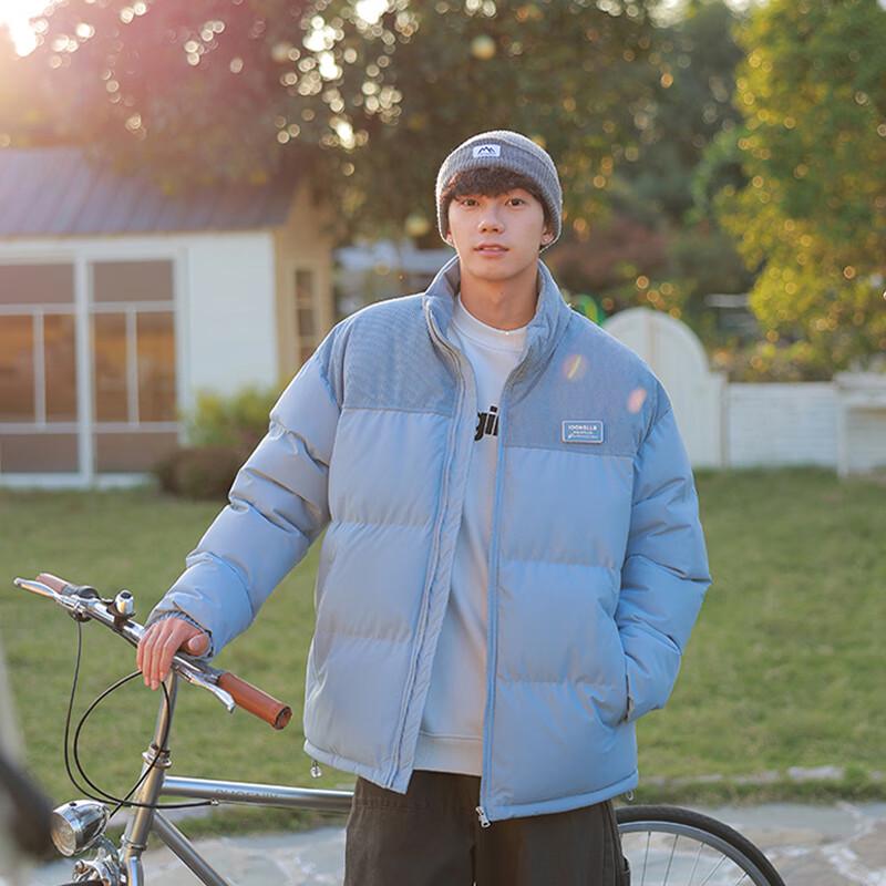 Wassup Sohot Men's Winter Corduroy Spliced Stand Collar Puffer Jacket