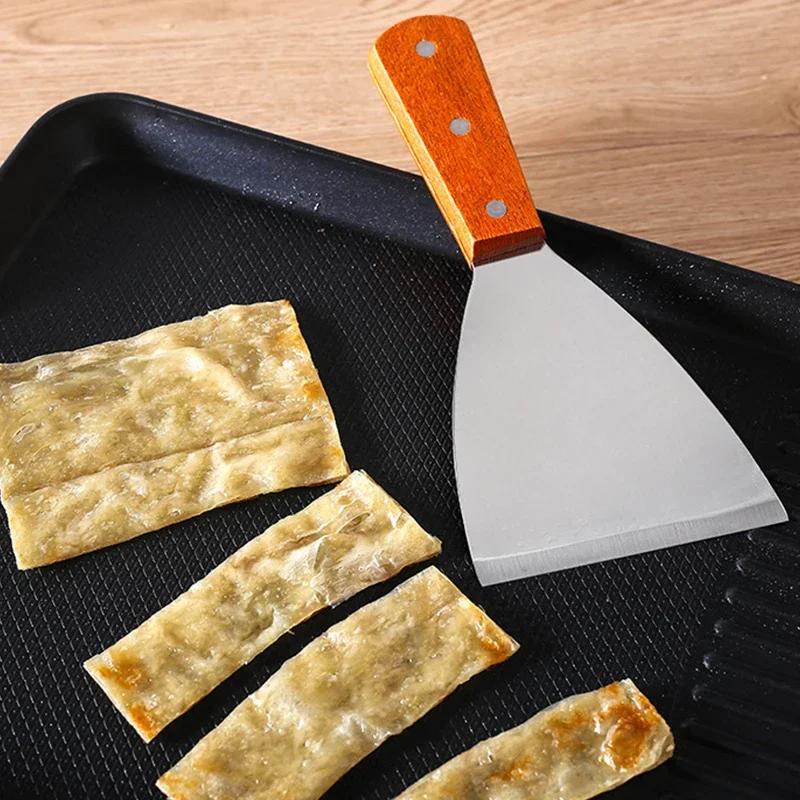 Shovel Kitchen Spatula Cooking Steel Handle Stainless Barbecue Cooking Kitchen Multi-purpose Tool Spatula Tuner Wooden