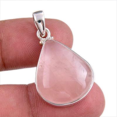 Pedra Preciosa Quartzo Rosa Natural Feito à Mão Prata Maciça 925 Pingente de Presente 1,50" R7K31