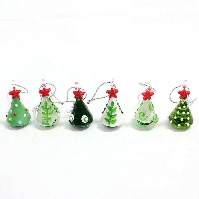 Mini Handmade Glass Christmas Tree Art Figurines Ornaments Colorful High Grade Cute Pendant Xmas Hanging Decor Charm Accessories
