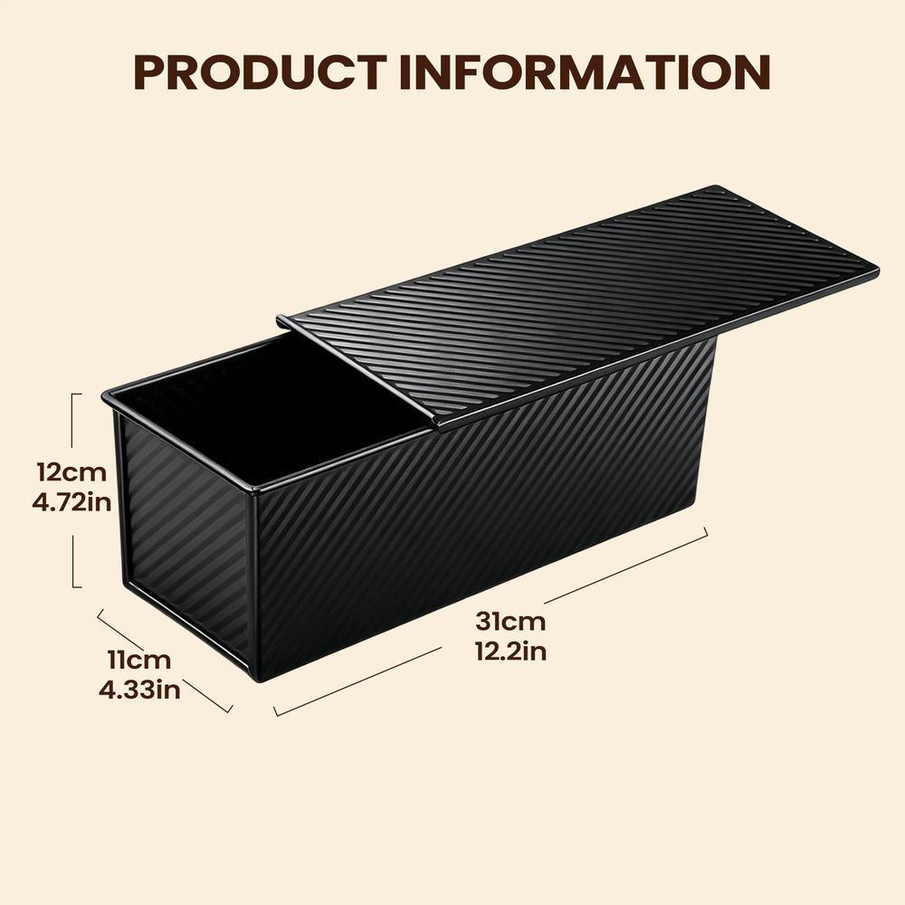 Extended Toast Baking Bread Pan With Lid Corrugated Carbon Steel Non Stick Bakeware Sandwich Bread Tins Loaf Baking Pan чёрный