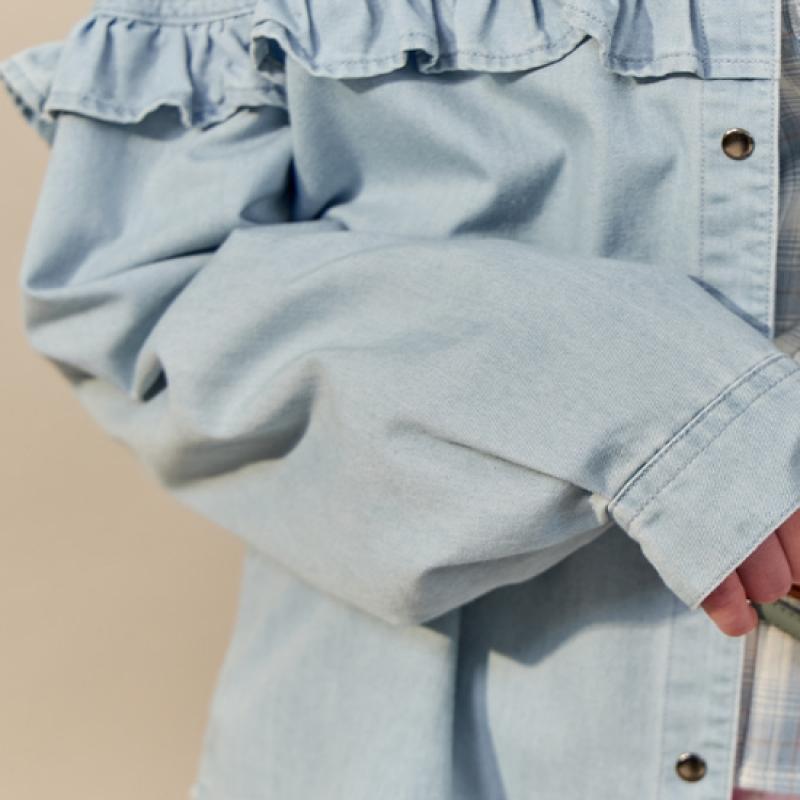 Maxza Ruffle Point Loose Fit Denim Shirt Zf03qb002nh