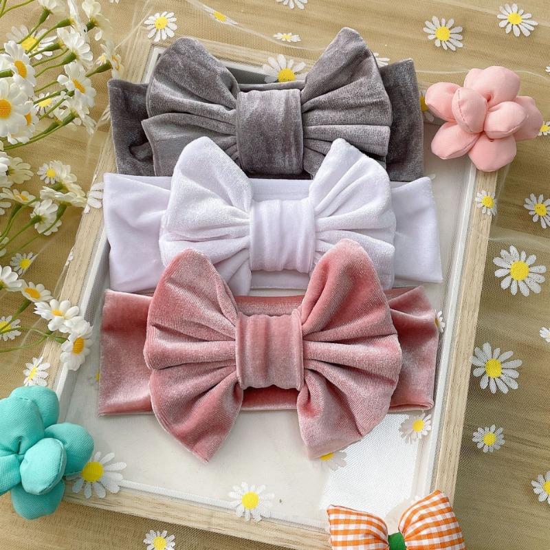 New 3pcs set, children's headband, baby golden velvet bow wide headscarf, baby headband.