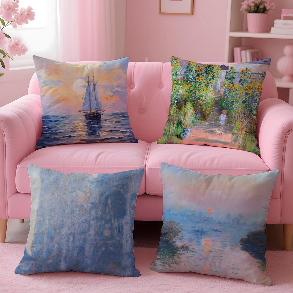 OOscarClaude Monet Cushion Cover Pillow Case Soft Skin Friendly Fabric Comfort  Concealed Zipper