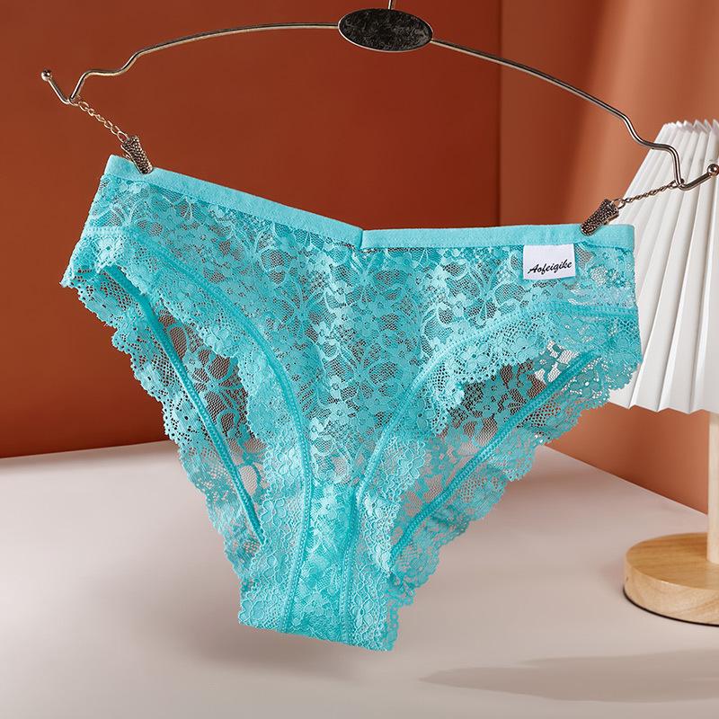 Women Lace Underwear Breathable Briefs Seamless Sexy Hollow Mesh Triangle Panties