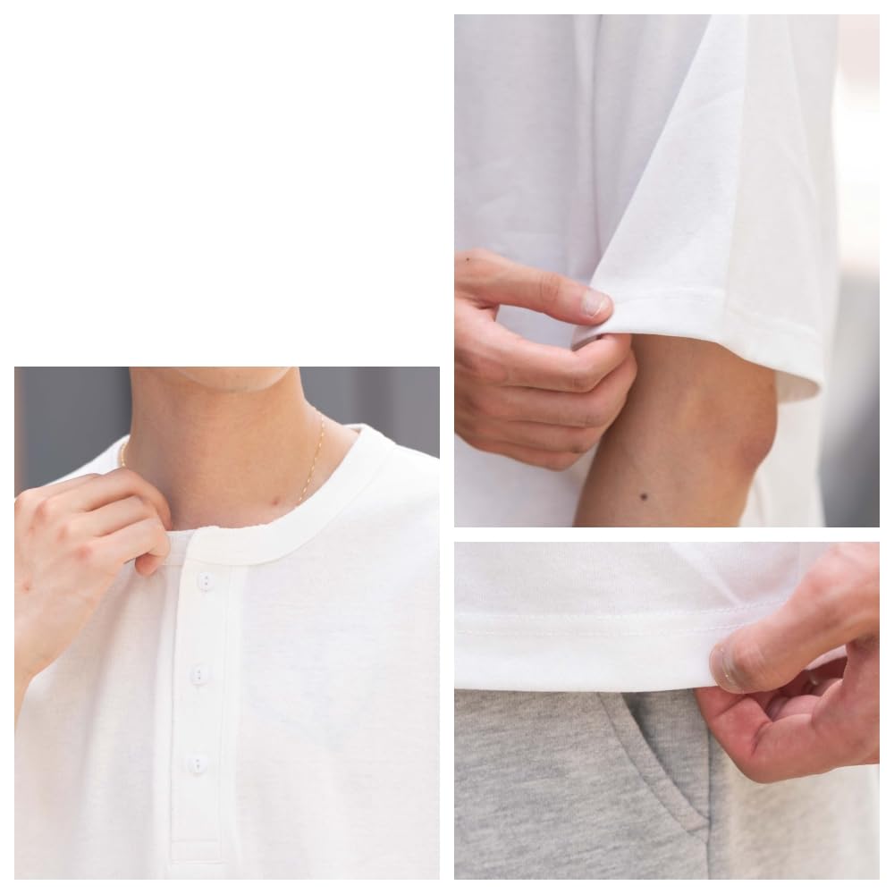 WEGO Relaxed Fit Henley Neck Short Sleeve Solid Summer Size Black Men's T-Shirt, Color, Clothing, Gift, L,