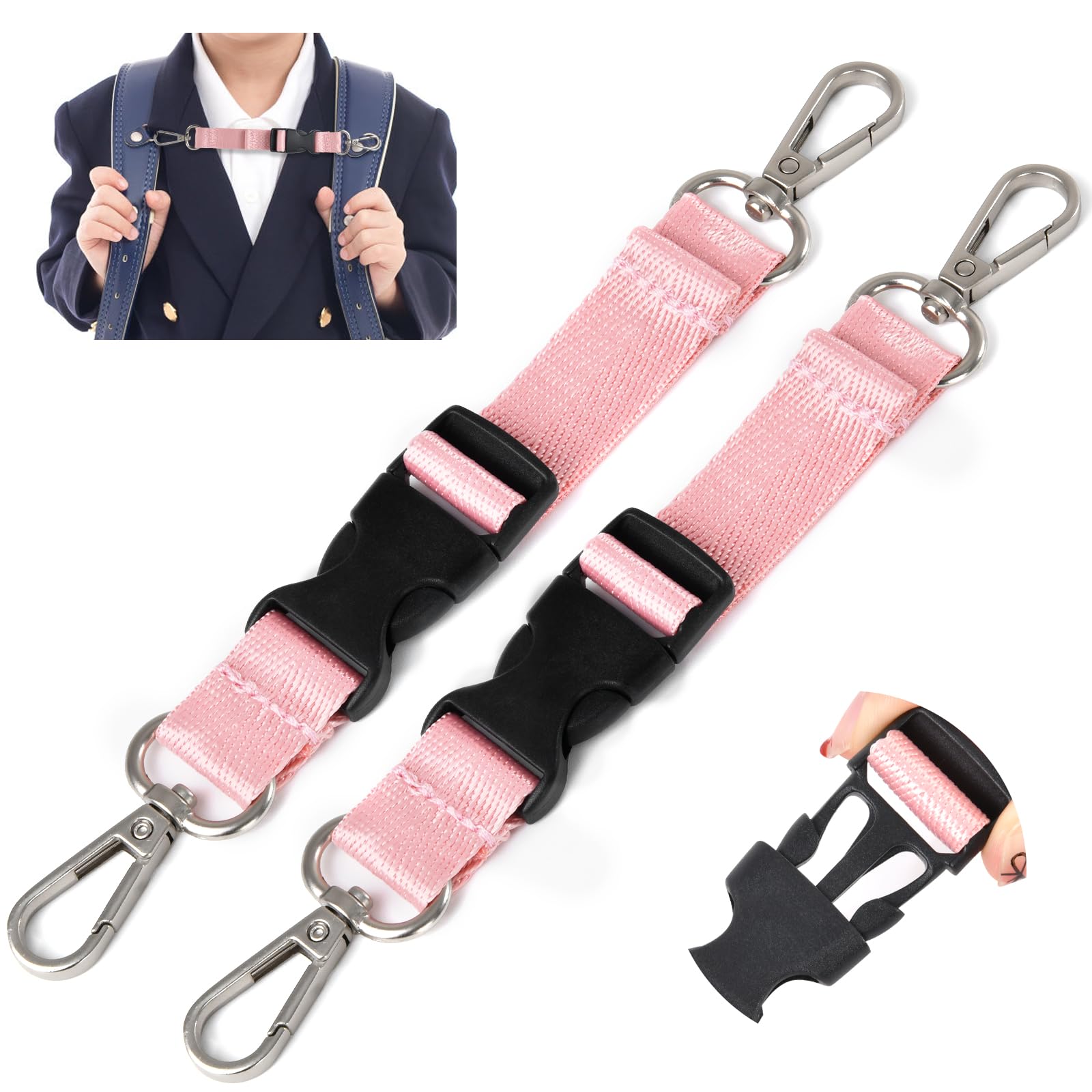 

Shirizu Набор нагрудных ремней для школьного рюкзака для начальной школы, ребристый плечевой ремень предотвращает и уменьшает нагрузку для комфортной школы и улицы розовый