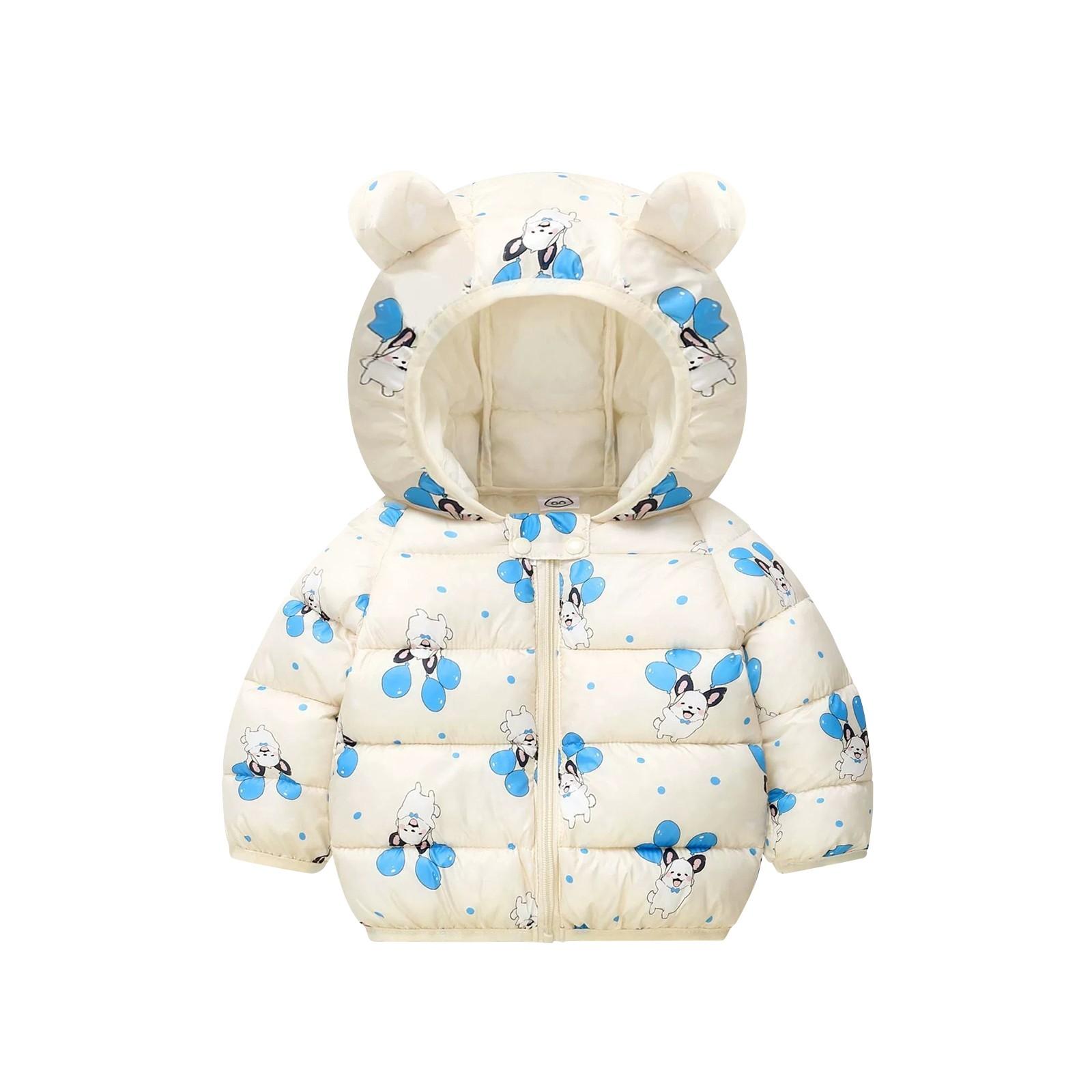 

Зимние пальто для мальчиков и девочек, детская куртка на молнии с толстыми ушами, зимняя толстовка с капюшоном, одежда 90 белый