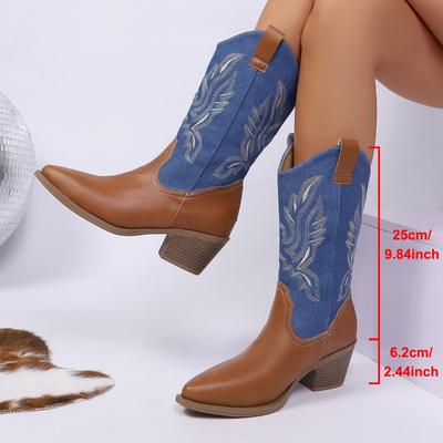 Western Women Boots 2025Autumn Winter Fashion Chunky Heeled Cowboy Boots Vintage Style Country Western Cowgirl High Heels Boots