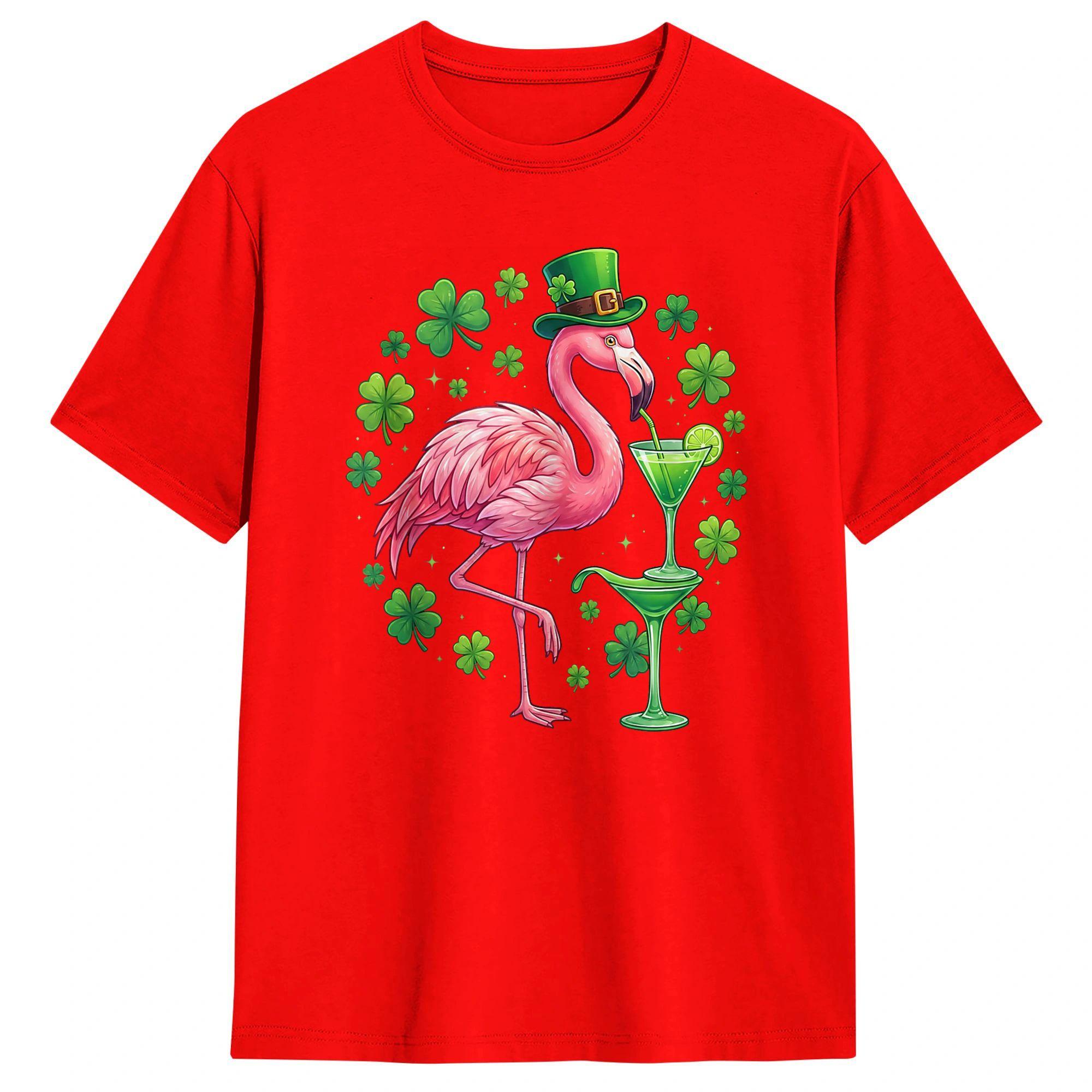 Leprechaun Flamingo Shamrock St Patricks Day Animal TShirts Men Vintage Cotton Tee Shirt O Neck Short Sleeve T Shirts Plus Size S
