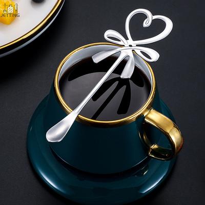 3D Bow Knot Heart Shaped Mini Coffee Spoon Tea Dessert Hanging Spoon Gold Silver Spoon Stainless Steel Flatware