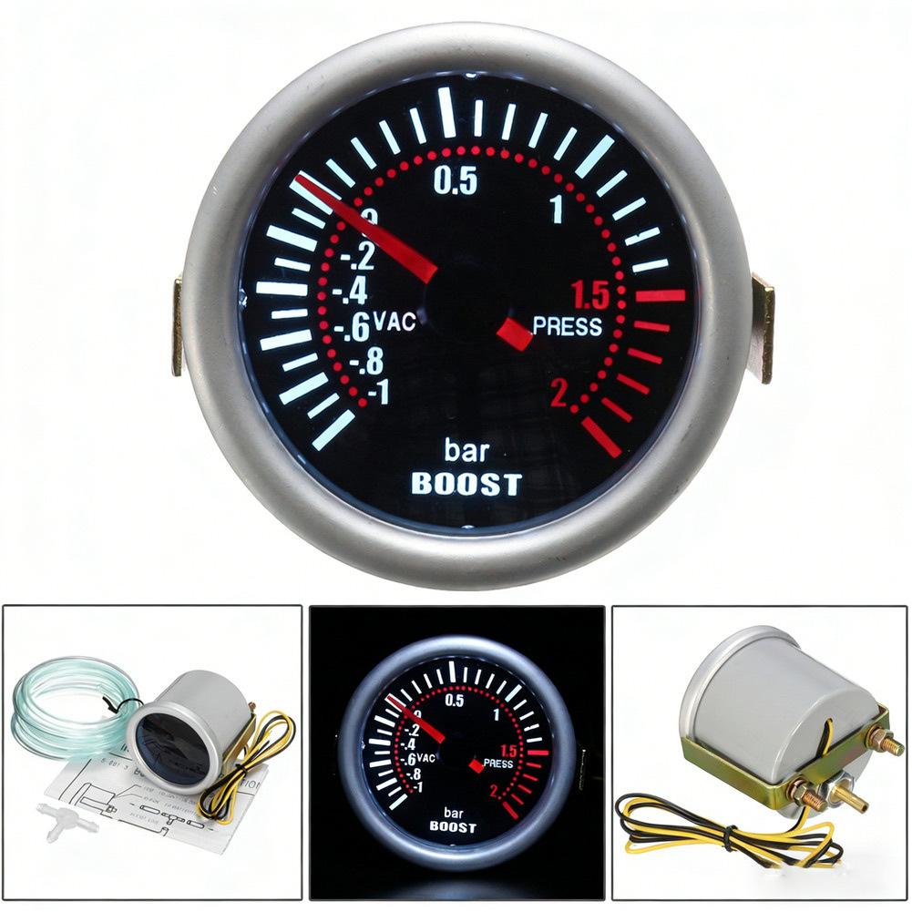 LED Pointer Boost Pressure Gauge 2 Inch Designed for -1 To 2 Bar Turbo Monitoring In For 12V Vehicle Applications
