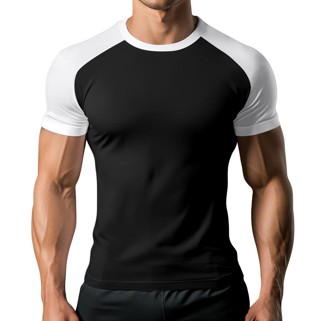 Men's Colorblock Pattern Raglan Short Sleeve Sports T-Shirt