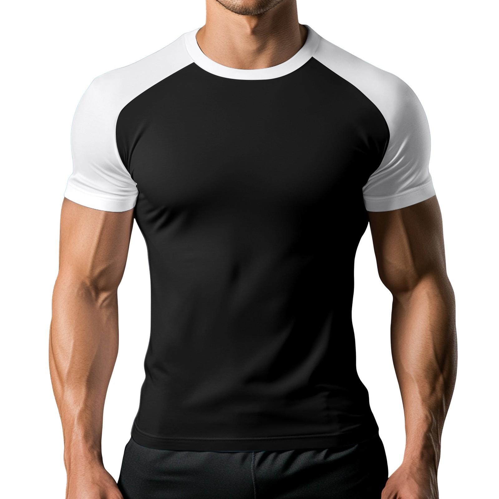 

Men s Colorblock Pattern Raglan Short Sleeve Sports T-Shirt L чорний