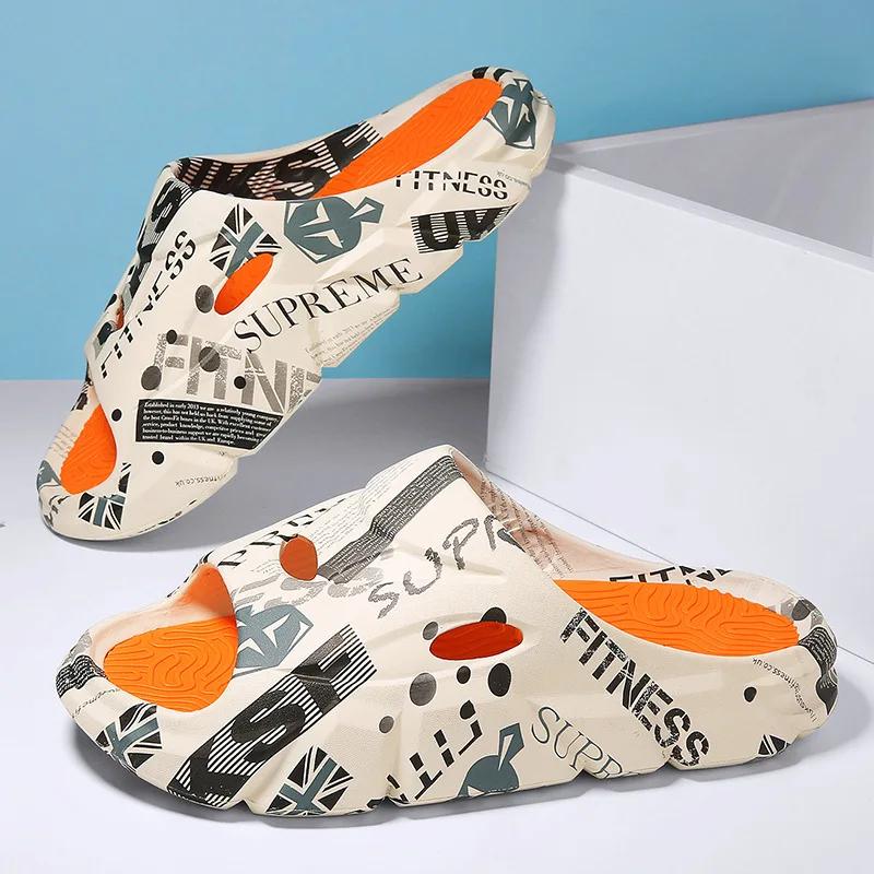 Fashion Slippers Men Casual EVA Soft Sole  Trend Thick Platform Outdoor Beach Shoes Couple Indoor Home Slides Bathroom Non-slip Slides