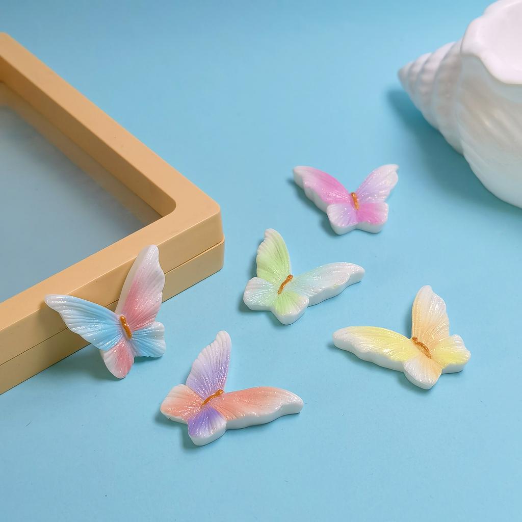 100Pcs 26*30MM 3D Mini Glitter Butterfly Resin Flatback Cabochon Embellishments for Scrapbooking Hair Clip Phone Case DIY Crafts