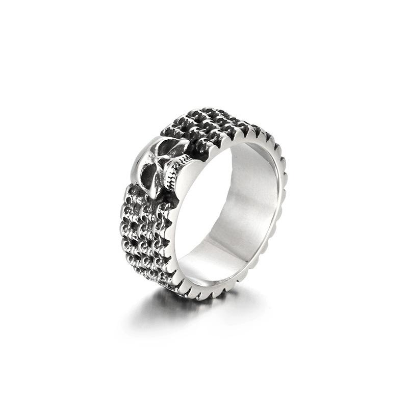 Personalized Design Gothic Ghost Head Ring, Retro Smear Oil Skull Men'S Stainless Steel Ring