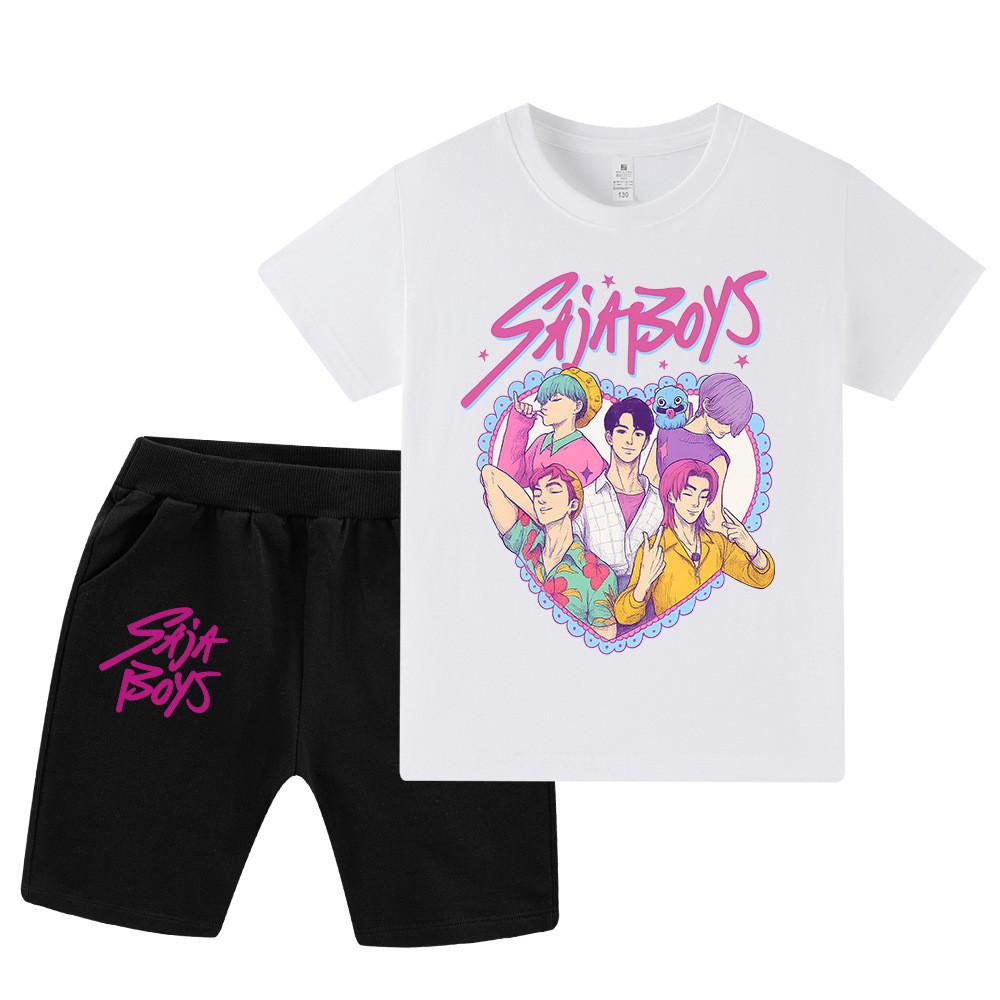

WA1212 Kids Boys Girls Kpop Rumi Zoey Mira Sajaboys Print Short Sleeves T-shirt Shorts Pants Sets 150cm білий