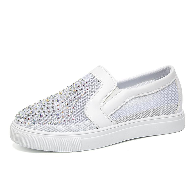 

Summer mesh shoes women s breathable mesh high large size shoes 2025 new fashion one-pedal casual shoes tide rhinestones spot 35 білий