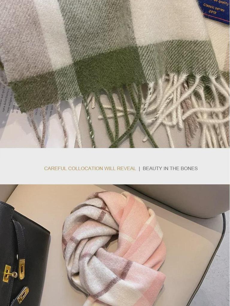 Classic British Dark Green Plaid Wool Scarf, Thick and Warm for Winter - Unisex Design